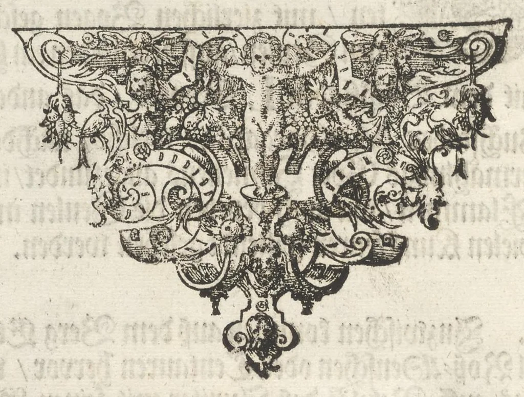 An illustration from Von Himmeln entzindete vnd durch allgemainen Zuruff der Erde sich himmelwerts erschwingende Frolokhungs Flammen : zur Begengnus des hochzeitlichen Beylägers beeder Khaiserlichen Maiestäten, Leopoldi des ersten, Römischen Kaisers auch zu Hungarn vnd Böham Königs, Ertzhertzogen zu Oestereich etc., vnd Margarita geborner Infantin aus Hispanien, 1666, leaf 17