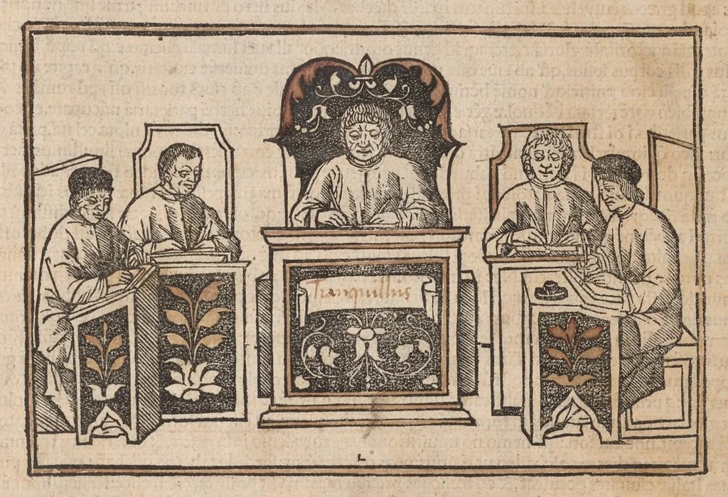 An illustration from Suetonius Tranquillus cum Philippi Beroaldi et Marci Antonii Sabellici commentariis : cum figuris nuper additis, 1506, leaf 4