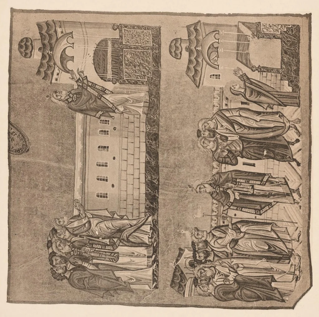 An illustration from Miniature delle omilie di Giacomo monaco (Cod. vatic. gr. 1162) e dell'Evangeliario greco urbinate (Cod. vatic. urbin. gr. 2), 1910, leaf 110