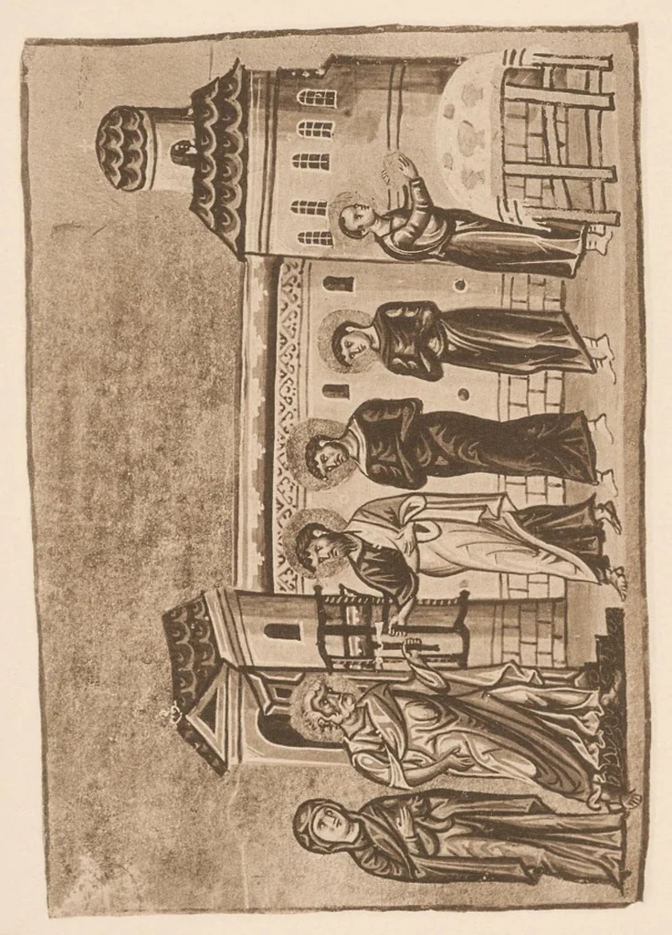 An illustration from Miniature delle omilie di Giacomo monaco (Cod. vatic. gr. 1162) e dell'Evangeliario greco urbinate (Cod. vatic. urbin. gr. 2), 1910, leaf 116