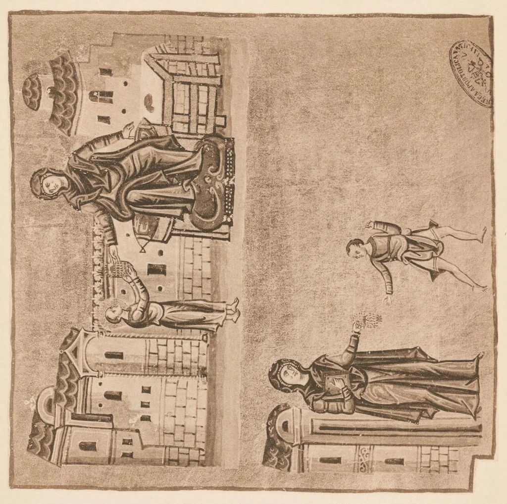 An illustration from Miniature delle omilie di Giacomo monaco (Cod. vatic. gr. 1162) e dell'Evangeliario greco urbinate (Cod. vatic. urbin. gr. 2), 1910, leaf 150