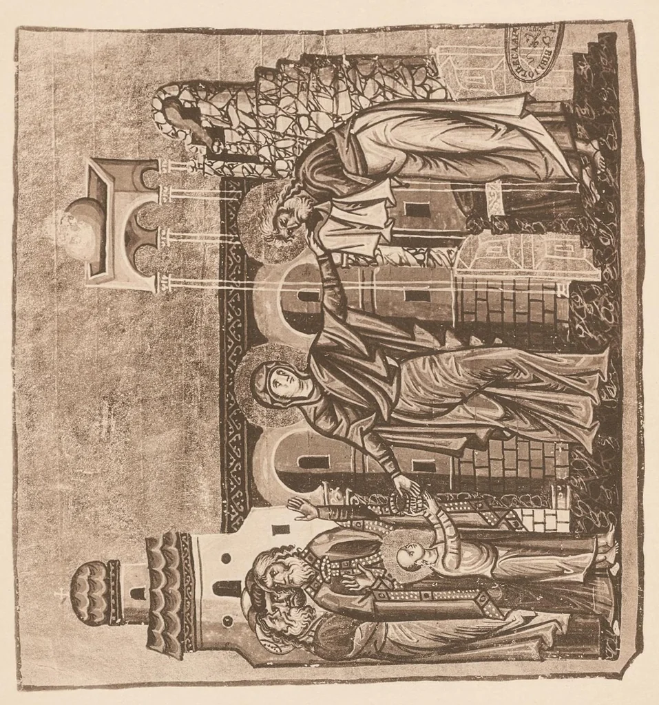An illustration from Miniature delle omilie di Giacomo monaco (Cod. vatic. gr. 1162) e dell'Evangeliario greco urbinate (Cod. vatic. urbin. gr. 2), 1910, leaf 154
