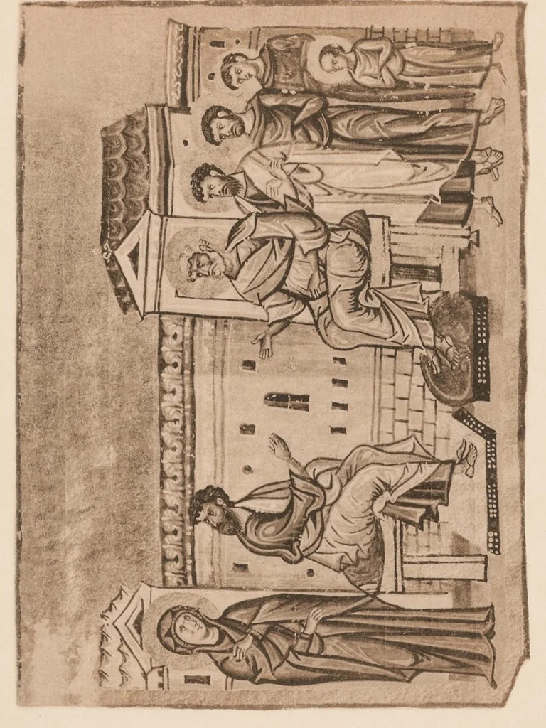 An illustration from Miniature delle omilie di Giacomo monaco (Cod. vatic. gr. 1162) e dell'Evangeliario greco urbinate (Cod. vatic. urbin. gr. 2), 1910, leaf 180