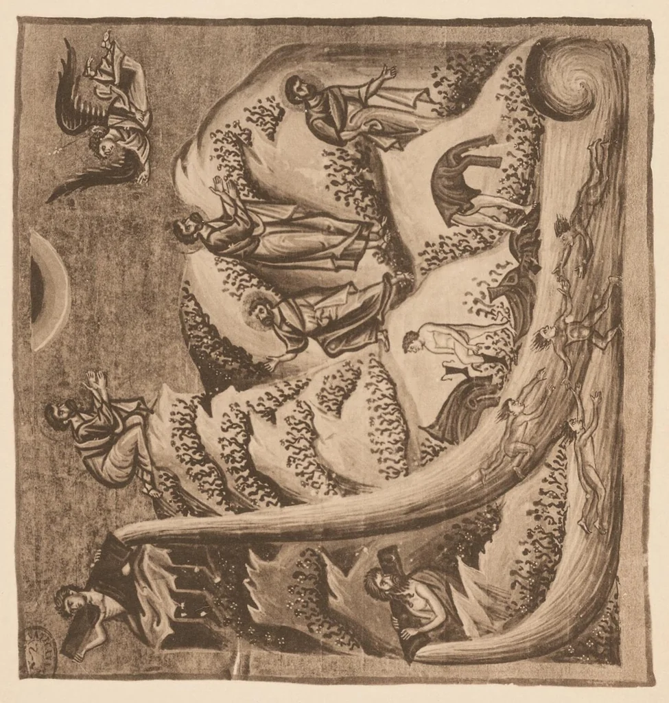 An illustration from Miniature delle omilie di Giacomo monaco (Cod. vatic. gr. 1162) e dell'Evangeliario greco urbinate (Cod. vatic. urbin. gr. 2), 1910, leaf 38