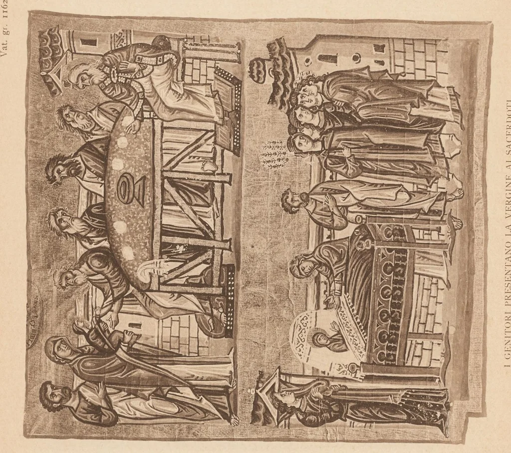 An illustration from Miniature delle omilie di Giacomo monaco (Cod. vatic. gr. 1162) e dell'Evangeliario greco urbinate (Cod. vatic. urbin. gr. 2), 1910, leaf 64