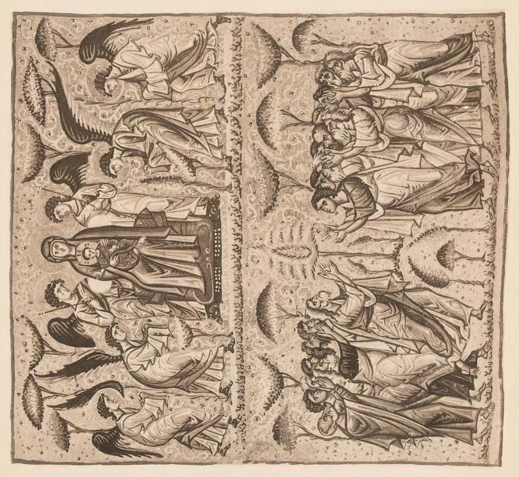 An illustration from Miniature delle omilie di Giacomo monaco (Cod. vatic. gr. 1162) e dell'Evangeliario greco urbinate (Cod. vatic. urbin. gr. 2), 1910, leaf 70