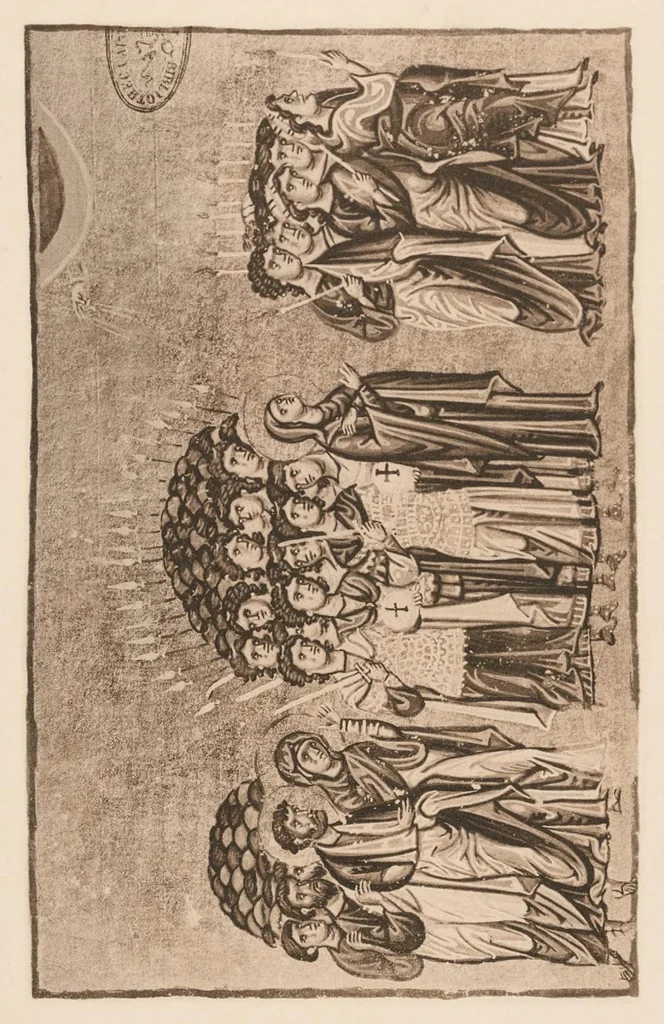An illustration from Miniature delle omilie di Giacomo monaco (Cod. vatic. gr. 1162) e dell'Evangeliario greco urbinate (Cod. vatic. urbin. gr. 2), 1910, leaf 82