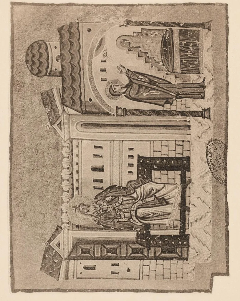 An illustration from Miniature delle omilie di Giacomo monaco (Cod. vatic. gr. 1162) e dell'Evangeliario greco urbinate (Cod. vatic. urbin. gr. 2), 1910, leaf 98