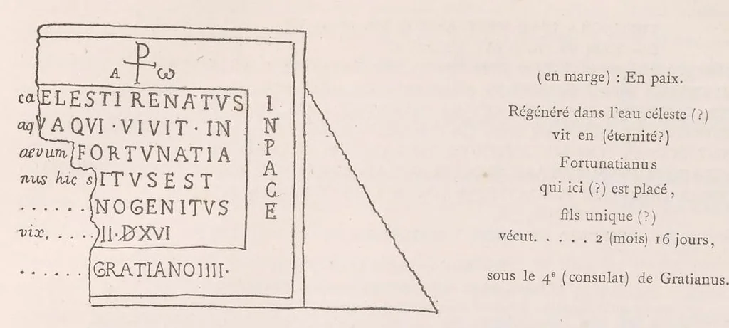 An illustration from Les catacombes de Rome; histoire de l'art et des croyances religieuses pendant les premiers siècles du christianisme, 1881, leaf 118