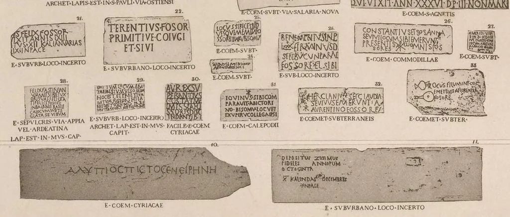 An illustration from Les catacombes de Rome; histoire de l'art et des croyances religieuses pendant les premiers siècles du christianisme, 1881, leaf 149
