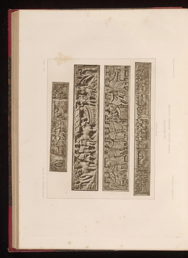 An illustration from Les catacombes de Rome; histoire de l'art et des croyances religieuses pendant les premiers siècles du christianisme, 1881, leaf 185