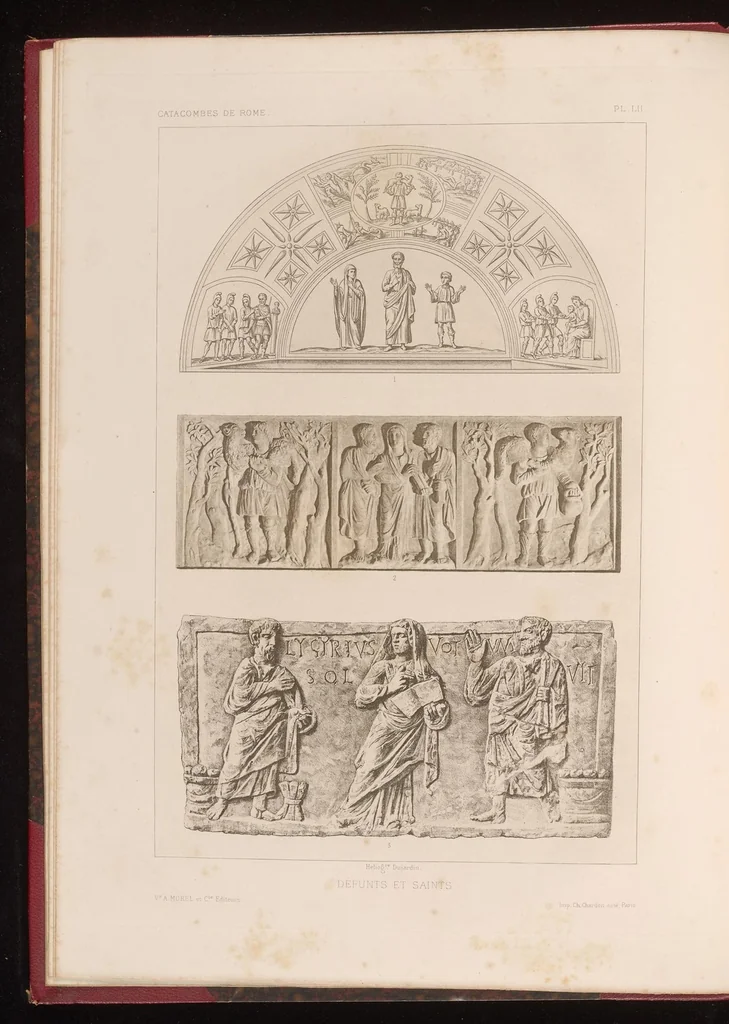 An illustration from Les catacombes de Rome; histoire de l'art et des croyances religieuses pendant les premiers siècles du christianisme, 1881, leaf 19
