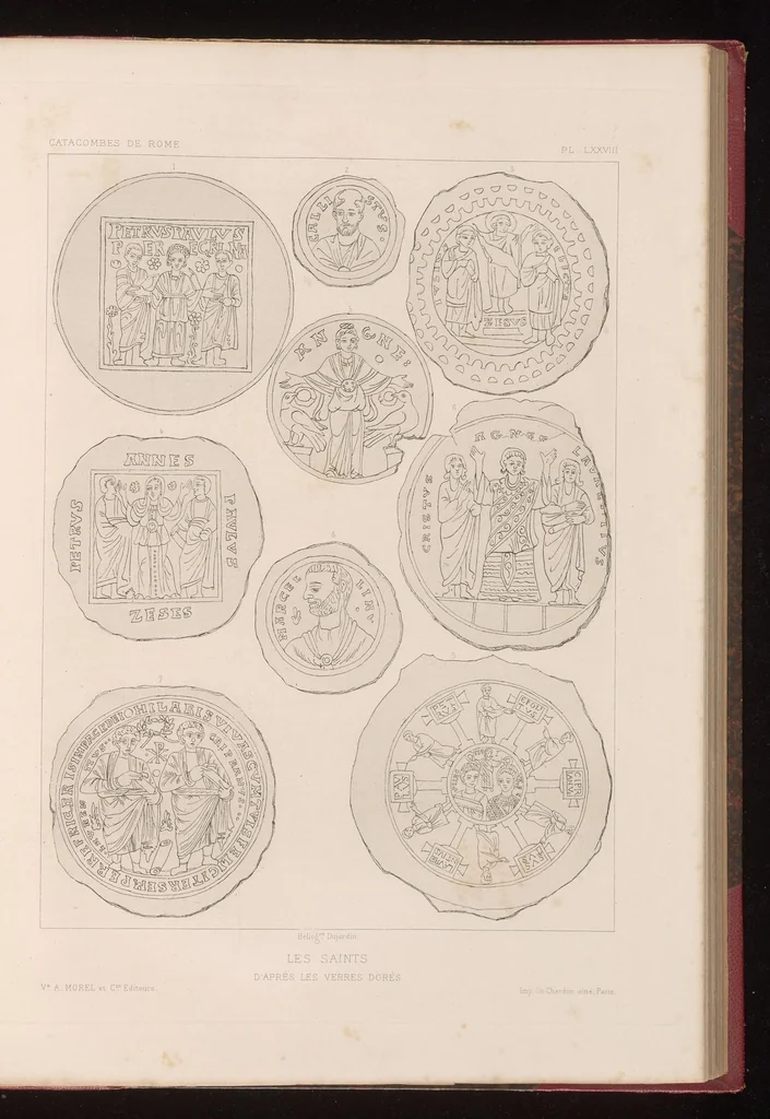 An illustration from Les catacombes de Rome; histoire de l'art et des croyances religieuses pendant les premiers siècles du christianisme, 1881, leaf 286