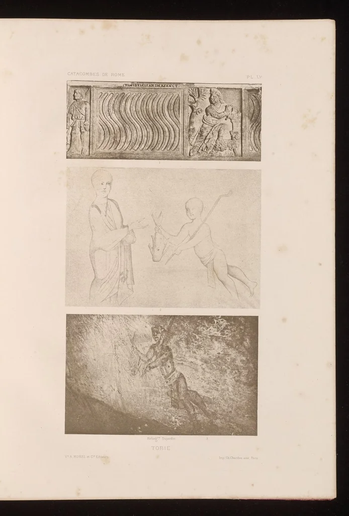 An illustration from Les catacombes de Rome; histoire de l'art et des croyances religieuses pendant les premiers siècles du christianisme, 1881, leaf 44