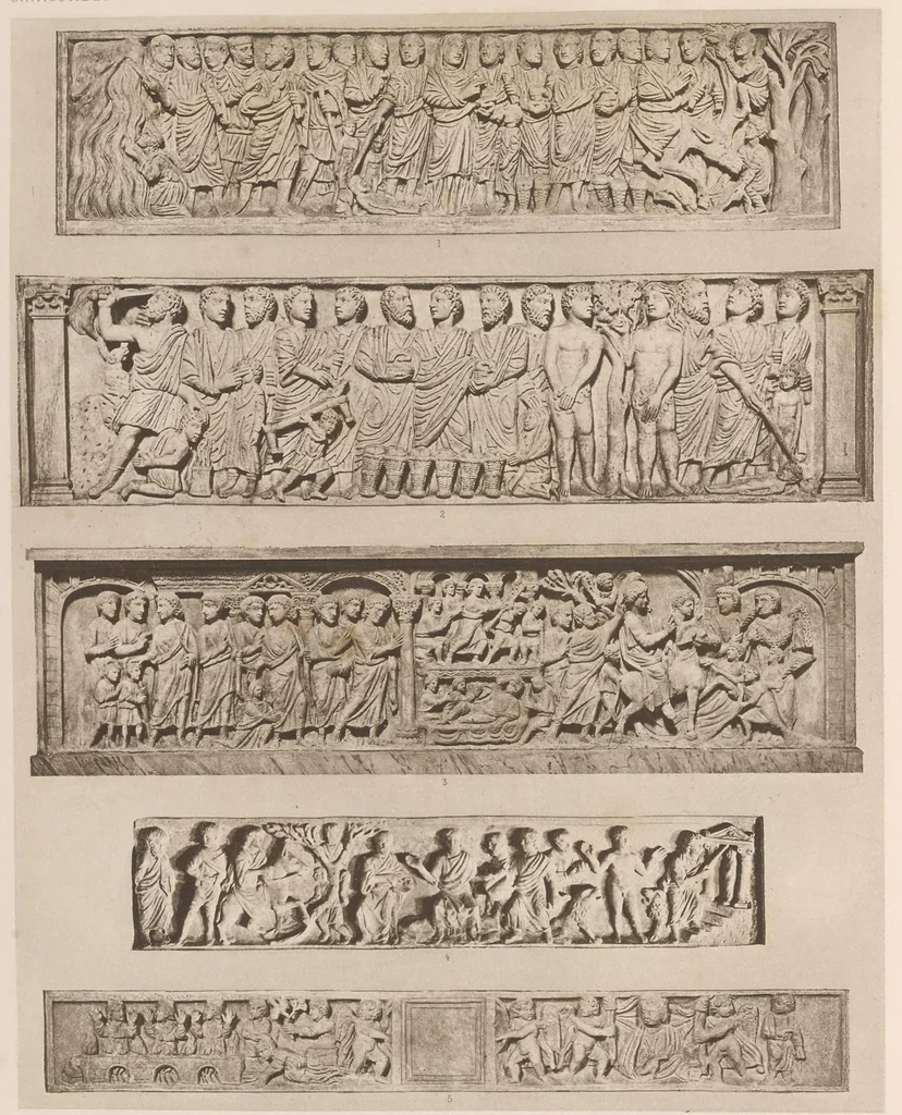 An illustration from Les catacombes de Rome; histoire de l'art et des croyances religieuses pendant les premiers siècles du christianisme, 1881, leaf 95