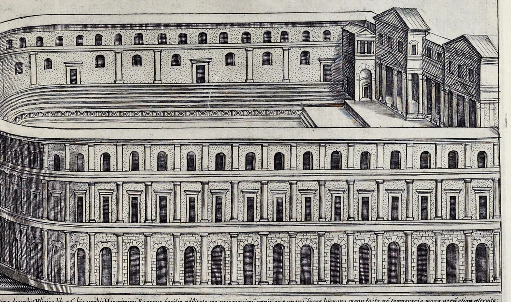 An illustration from Antiqvae vrbis splendor : hoc est præcipva eivsdem templa, amphitheatra, theatra, circi, navmachiæ, arcvs trivmphales, mavsolea aliaqve svmptvosiora ædificia, pompæ item trivmphalis et colossæarvm imaginvm descriptio, 1630, leaf 192