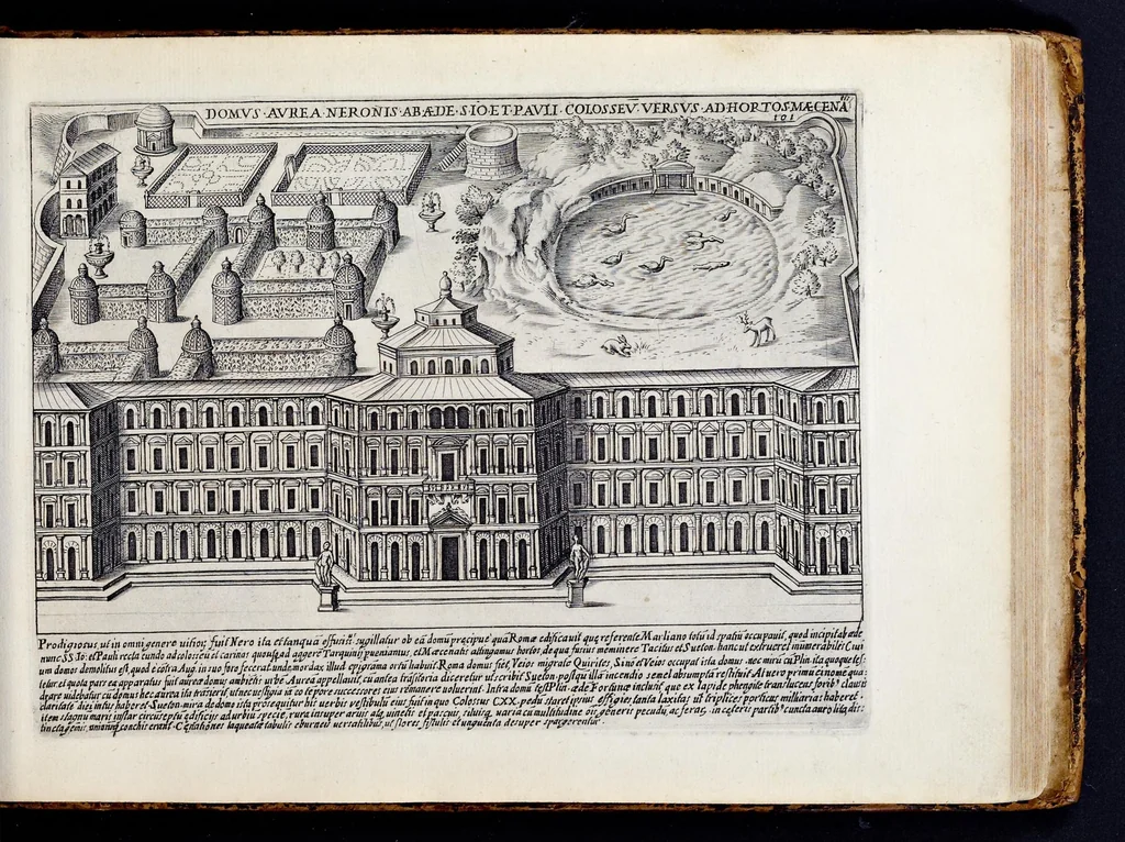 An illustration from Antiqvae vrbis splendor : hoc est præcipva eivsdem templa, amphitheatra, theatra, circi, navmachiæ, arcvs trivmphales, mavsolea aliaqve svmptvosiora ædificia, pompæ item trivmphalis et colossæarvm imaginvm descriptio, 1630, leaf 206