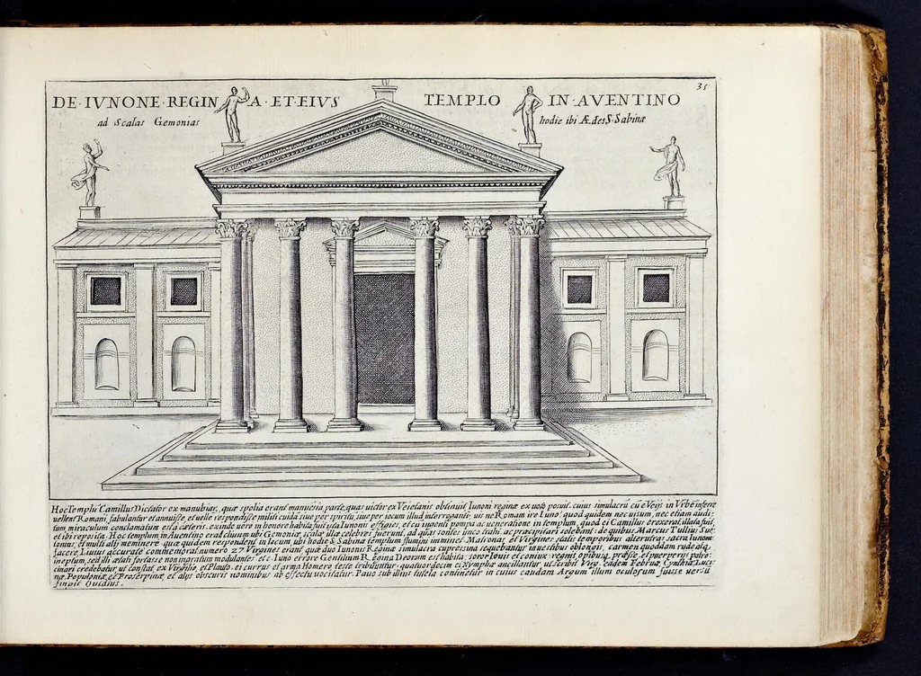 An illustration from Antiqvae vrbis splendor : hoc est præcipva eivsdem templa, amphitheatra, theatra, circi, navmachiæ, arcvs trivmphales, mavsolea aliaqve svmptvosiora ædificia, pompæ item trivmphalis et colossæarvm imaginvm descriptio, 1630, leaf 76