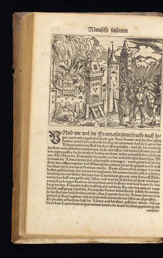 An illustration from Römische Historien : jetzundt mit gantzem fleiss besichtigt gebessert uñ gemert ..., 1538, leaf 141