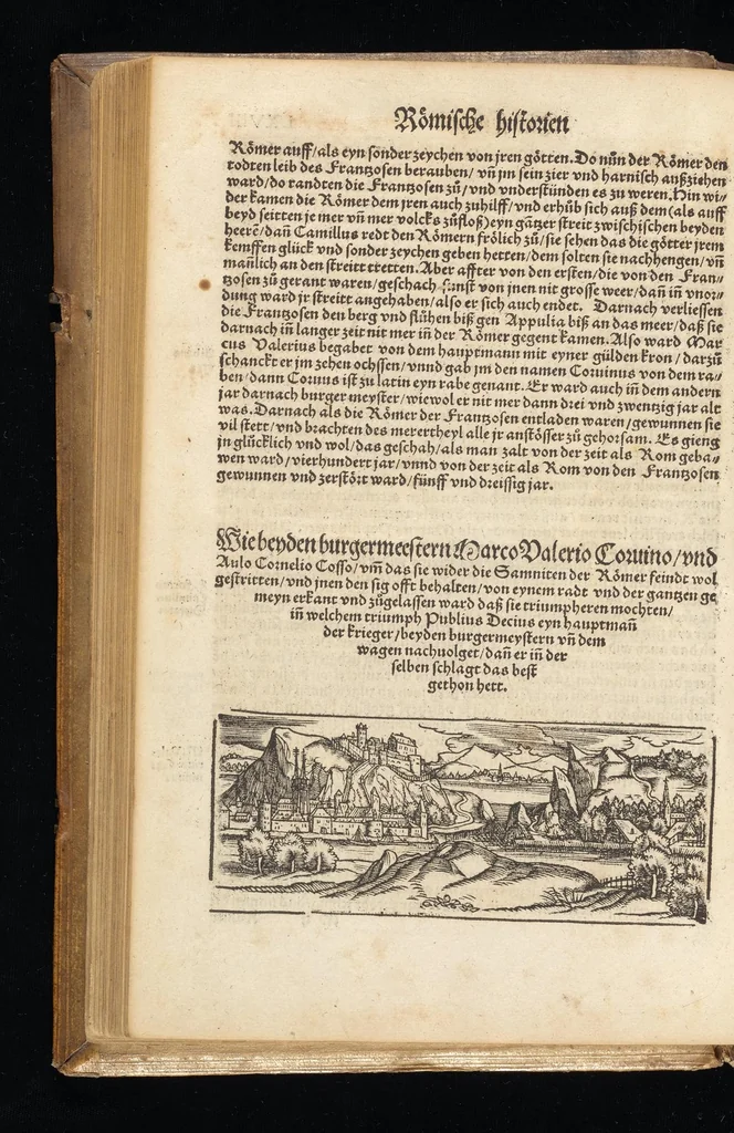An illustration from Römische Historien : jetzundt mit gantzem fleiss besichtigt gebessert uñ gemert ..., 1538, leaf 165