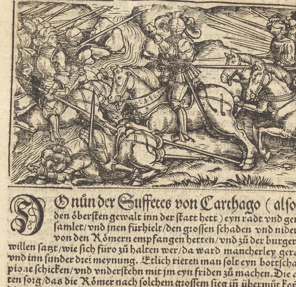 An illustration from Römische Historien : jetzundt mit gantzem fleiss besichtigt gebessert uñ gemert ..., 1538, leaf 387