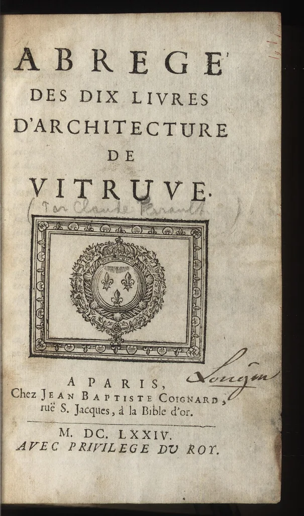 An illustration from Abregé des dix livres d'architecture de Vitruve, 1674, leaf 4