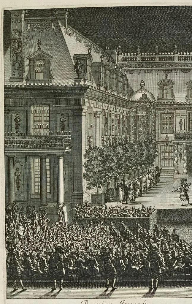 An illustration from Les divertissemens de Versailles donnez par le roy a toute sa cour au retour de la conqueste de la Franche-Comté en l'année M.DC.LXXIV, 1676, leaf 11