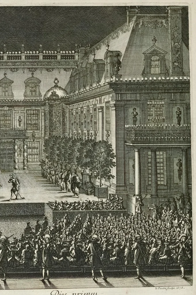 An illustration from Les divertissemens de Versailles donnez par le roy a toute sa cour au retour de la conqueste de la Franche-Comté en l'année M.DC.LXXIV, 1676, leaf 12