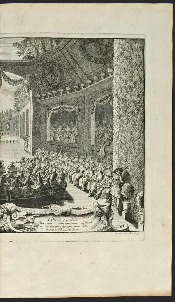 An illustration from Les divertissemens de Versailles donnez par le roy a toute sa cour au retour de la conqueste de la Franche-Comté en l'année M.DC.LXXIV, 1676, leaf 20