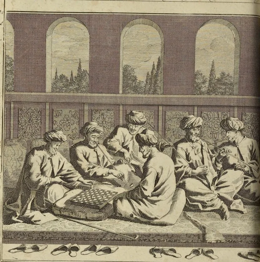 An illustration from Atlas historique, ou, Nouvelle introduction a l'histoire, à la chronologie & à la géographie ancienne & moderne : représentée dans de nouvelles cartes, où l'on remarque l'établissement des etats & empires du monde, leur durée, leur chûte, & leurs differens gouvernemens : la chronologie des consuls romains, des Papes, de empereurs, des rois & des princes, &c. qui ont été depuis le commencement du monde, jusqu'à présent : et la génealogie des maisons souveraines de l'Europe., 1720, leaf 105