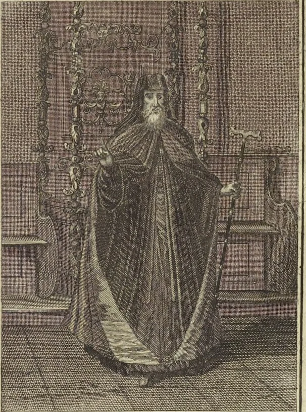 An illustration from Atlas historique, ou, Nouvelle introduction a l'histoire, à la chronologie & à la géographie ancienne & moderne : représentée dans de nouvelles cartes, où l'on remarque l'établissement des etats & empires du monde, leur durée, leur chûte, & leurs differens gouvernemens : la chronologie des consuls romains, des Papes, de empereurs, des rois & des princes, &c. qui ont été depuis le commencement du monde, jusqu'à présent : et la génealogie des maisons souveraines de l'Europe., 1720, leaf 116