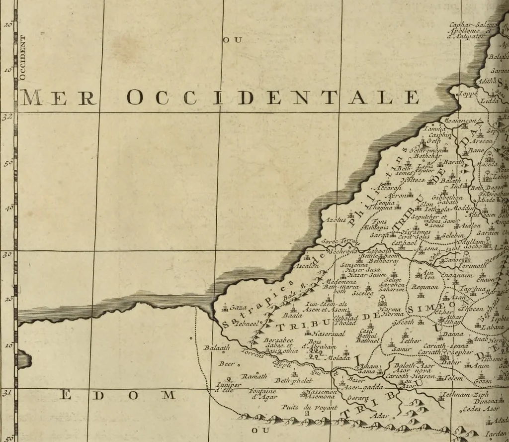 An illustration from Atlas historique, ou, Nouvelle introduction a l'histoire, à la chronologie & à la géographie ancienne & moderne : représentée dans de nouvelles cartes, où l'on remarque l'établissement des etats & empires du monde, leur durée, leur chûte, & leurs differens gouvernemens : la chronologie des consuls romains, des Papes, de empereurs, des rois & des princes, &c. qui ont été depuis le commencement du monde, jusqu'à présent : et la génealogie des maisons souveraines de l'Europe., 1720, leaf 141