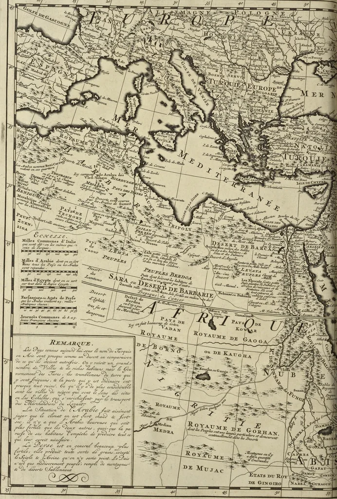 An illustration from Atlas historique, ou, Nouvelle introduction a l'histoire, à la chronologie & à la géographie ancienne & moderne : représentée dans de nouvelles cartes, où l'on remarque l'établissement des etats & empires du monde, leur durée, leur chûte, & leurs differens gouvernemens : la chronologie des consuls romains, des Papes, de empereurs, des rois & des princes, &c. qui ont été depuis le commencement du monde, jusqu'à présent : et la génealogie des maisons souveraines de l'Europe., 1720, leaf 155