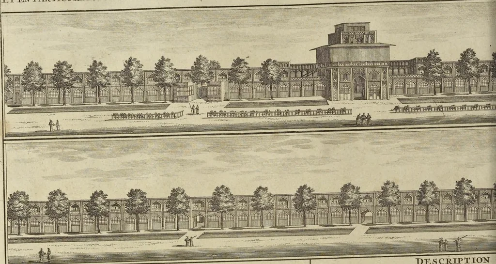 An illustration from Atlas historique, ou, Nouvelle introduction a l'histoire, à la chronologie & à la géographie ancienne & moderne : représentée dans de nouvelles cartes, où l'on remarque l'établissement des etats & empires du monde, leur durée, leur chûte, & leurs differens gouvernemens : la chronologie des consuls romains, des Papes, de empereurs, des rois & des princes, &c. qui ont été depuis le commencement du monde, jusqu'à présent : et la génealogie des maisons souveraines de l'Europe., 1720, leaf 201