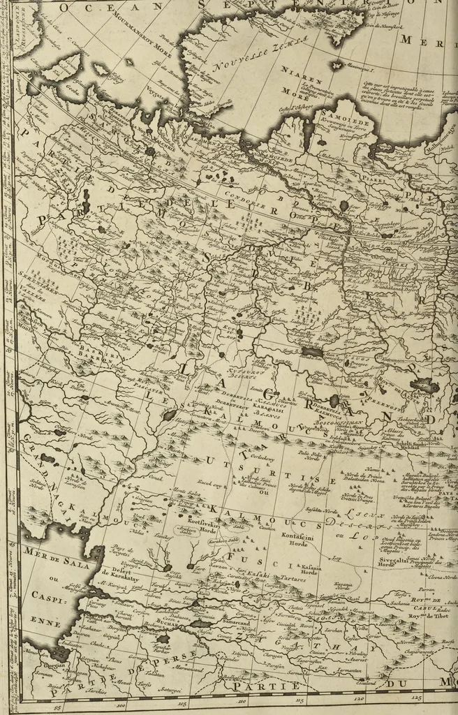 An illustration from Atlas historique, ou, Nouvelle introduction a l'histoire, à la chronologie & à la géographie ancienne & moderne : représentée dans de nouvelles cartes, où l'on remarque l'établissement des etats & empires du monde, leur durée, leur chûte, & leurs differens gouvernemens : la chronologie des consuls romains, des Papes, de empereurs, des rois & des princes, &c. qui ont été depuis le commencement du monde, jusqu'à présent : et la génealogie des maisons souveraines de l'Europe., 1720, leaf 217