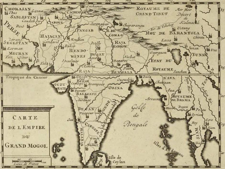 An illustration from Atlas historique, ou, Nouvelle introduction a l'histoire, à la chronologie & à la géographie ancienne & moderne : représentée dans de nouvelles cartes, où l'on remarque l'établissement des etats & empires du monde, leur durée, leur chûte, & leurs differens gouvernemens : la chronologie des consuls romains, des Papes, de empereurs, des rois & des princes, &c. qui ont été depuis le commencement du monde, jusqu'à présent : et la génealogie des maisons souveraines de l'Europe., 1720, leaf 235