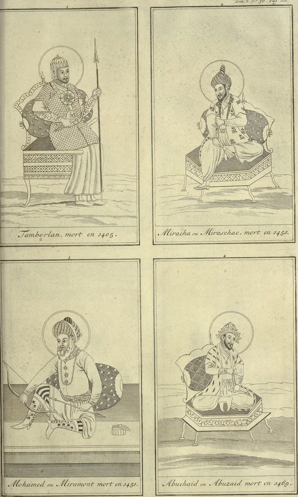 An illustration from Atlas historique, ou, Nouvelle introduction a l'histoire, à la chronologie & à la géographie ancienne & moderne : représentée dans de nouvelles cartes, où l'on remarque l'établissement des etats & empires du monde, leur durée, leur chûte, & leurs differens gouvernemens : la chronologie des consuls romains, des Papes, de empereurs, des rois & des princes, &c. qui ont été depuis le commencement du monde, jusqu'à présent : et la génealogie des maisons souveraines de l'Europe., 1720, leaf 238