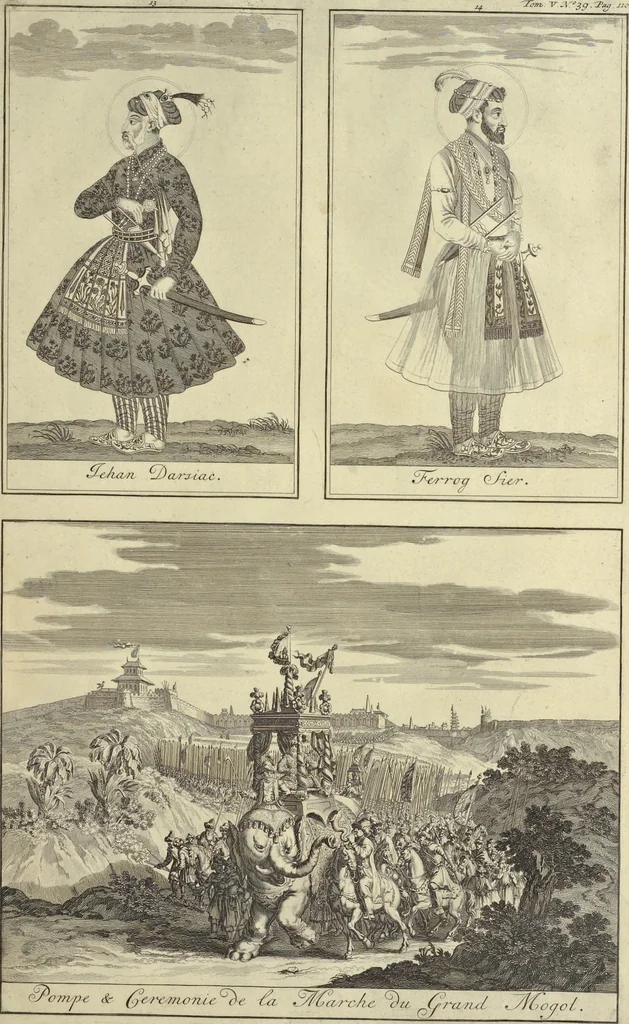 An illustration from Atlas historique, ou, Nouvelle introduction a l'histoire, à la chronologie & à la géographie ancienne & moderne : représentée dans de nouvelles cartes, où l'on remarque l'établissement des etats & empires du monde, leur durée, leur chûte, & leurs differens gouvernemens : la chronologie des consuls romains, des Papes, de empereurs, des rois & des princes, &c. qui ont été depuis le commencement du monde, jusqu'à présent : et la génealogie des maisons souveraines de l'Europe., 1720, leaf 244