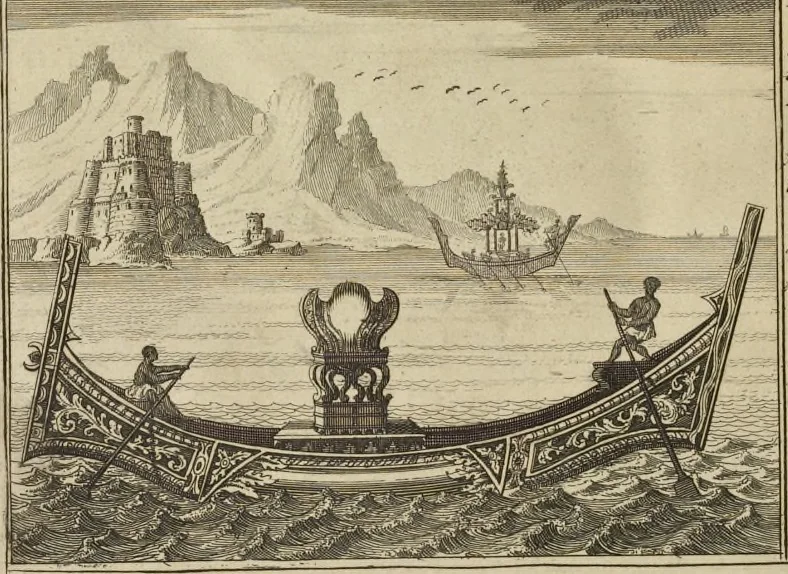 An illustration from Atlas historique, ou, Nouvelle introduction a l'histoire, à la chronologie & à la géographie ancienne & moderne : représentée dans de nouvelles cartes, où l'on remarque l'établissement des etats & empires du monde, leur durée, leur chûte, & leurs differens gouvernemens : la chronologie des consuls romains, des Papes, de empereurs, des rois & des princes, &c. qui ont été depuis le commencement du monde, jusqu'à présent : et la génealogie des maisons souveraines de l'Europe., 1720, leaf 385