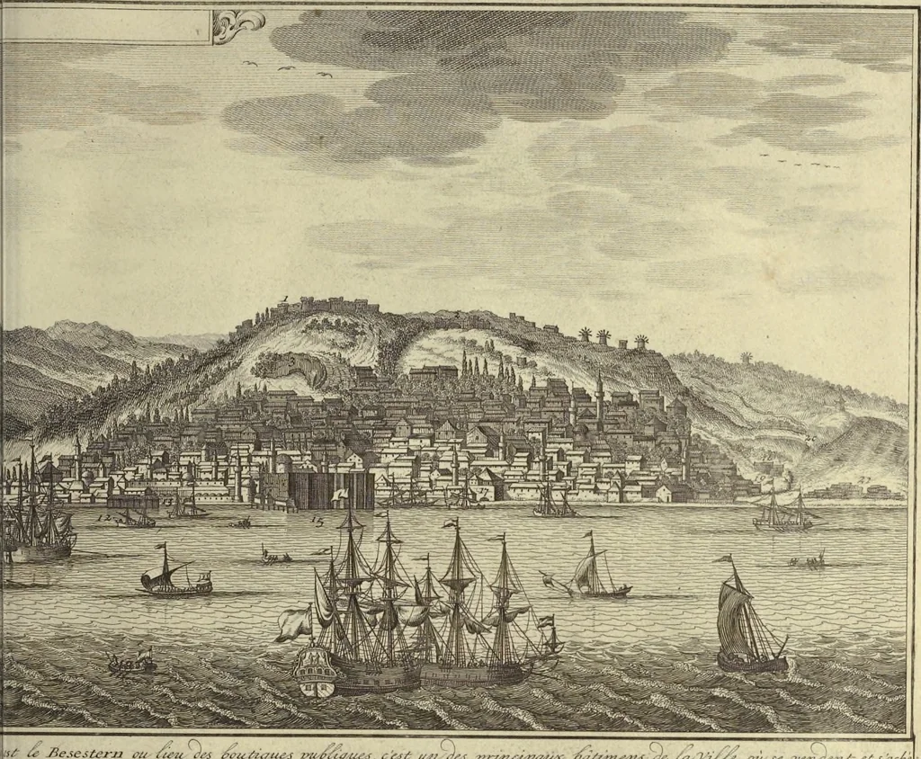 An illustration from Atlas historique, ou, Nouvelle introduction a l'histoire, à la chronologie & à la géographie ancienne & moderne : représentée dans de nouvelles cartes, où l'on remarque l'établissement des etats & empires du monde, leur durée, leur chûte, & leurs differens gouvernemens : la chronologie des consuls romains, des Papes, de empereurs, des rois & des princes, &c. qui ont été depuis le commencement du monde, jusqu'à présent : et la génealogie des maisons souveraines de l'Europe., 1720, leaf 68
