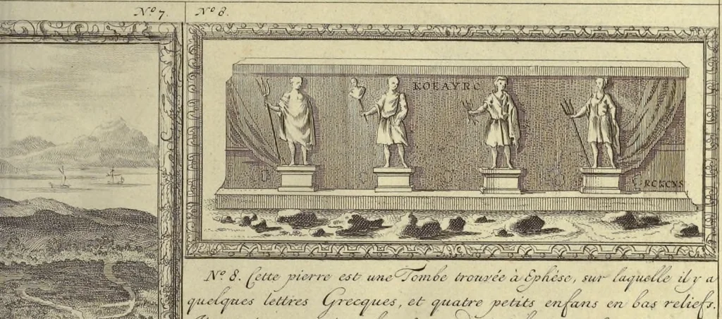 An illustration from Atlas historique, ou, Nouvelle introduction a l'histoire, à la chronologie & à la géographie ancienne & moderne : représentée dans de nouvelles cartes, où l'on remarque l'établissement des etats & empires du monde, leur durée, leur chûte, & leurs differens gouvernemens : la chronologie des consuls romains, des Papes, de empereurs, des rois & des princes, &c. qui ont été depuis le commencement du monde, jusqu'à présent : et la génealogie des maisons souveraines de l'Europe., 1720, leaf 72