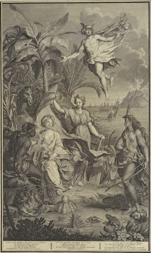An illustration from Atlas historique, ou, Nouvelle introduction a l'histoire, à la chronologie & à la géographie ancienne & moderne : représentée dans de nouvelles cartes, où l'on remarque l'établissement des etats & empires du monde, leur durée, leur chûte, & leurs differens gouvernemens : la chronologie des consuls romains, des Papes, de empereurs, des rois & des princes, &c. qui ont été depuis le commencement du monde, jusqu'à présent : et la génealogie des maisons souveraines de l'Europe., 1720, leaf 8