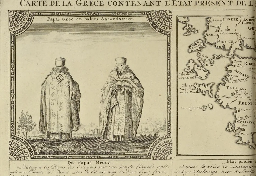 An illustration from Atlas historique, ou, Nouvelle introduction a l'histoire, à la chronologie & à la géographie ancienne & moderne : représentée dans de nouvelles cartes, où l'on remarque l'établissement des etats & empires du monde, leur durée, leur chûte, & leurs differens gouvernemens : la chronologie des consuls romains, des Papes, de empereurs, des rois & des princes, &c. qui ont été depuis le commencement du monde, jusqu'à présent : et la génealogie des maisons souveraines de l'Europe., 1720, leaf 85