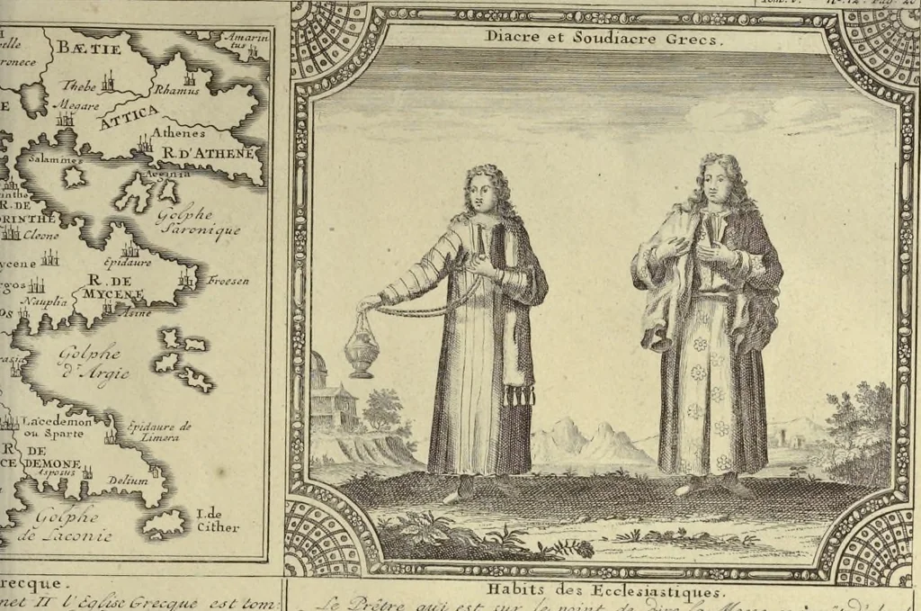 An illustration from Atlas historique, ou, Nouvelle introduction a l'histoire, à la chronologie & à la géographie ancienne & moderne : représentée dans de nouvelles cartes, où l'on remarque l'établissement des etats & empires du monde, leur durée, leur chûte, & leurs differens gouvernemens : la chronologie des consuls romains, des Papes, de empereurs, des rois & des princes, &c. qui ont été depuis le commencement du monde, jusqu'à présent : et la génealogie des maisons souveraines de l'Europe., 1720, leaf 86