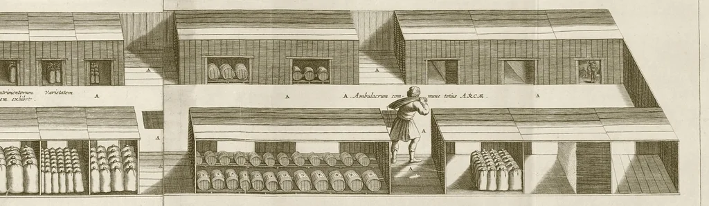 An illustration from Athanasii Kircheri è Soc. Jesu Arca Noë, in tres libros digesta : quorum I, De rebus quae ante diluvium : II, De iis, quae ipso diluvio ejusque duratione : III, De iis, quae post diluvium a Noëmo gesta sunt : quae omnia novâ methodo, nec non summa argumentorum varietate, explicantur & demonstrantur, 1675, leaf 162