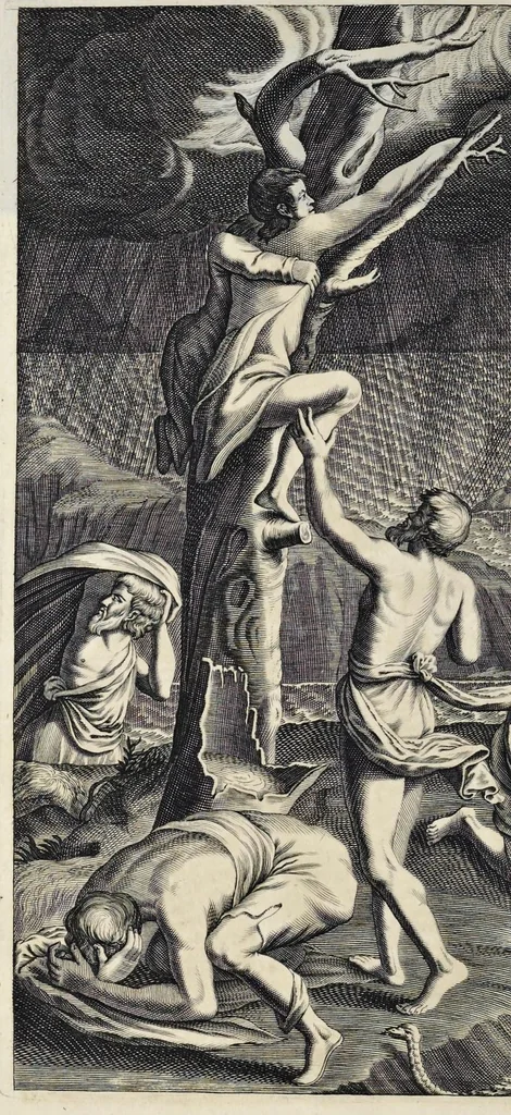 An illustration from Athanasii Kircheri è Soc. Jesu Arca Noë, in tres libros digesta : quorum I, De rebus quae ante diluvium : II, De iis, quae ipso diluvio ejusque duratione : III, De iis, quae post diluvium a Noëmo gesta sunt : quae omnia novâ methodo, nec non summa argumentorum varietate, explicantur & demonstrantur, 1675, leaf 171