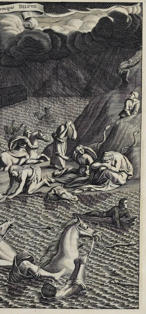 An illustration from Athanasii Kircheri è Soc. Jesu Arca Noë, in tres libros digesta : quorum I, De rebus quae ante diluvium : II, De iis, quae ipso diluvio ejusque duratione : III, De iis, quae post diluvium a Noëmo gesta sunt : quae omnia novâ methodo, nec non summa argumentorum varietate, explicantur & demonstrantur, 1675, leaf 172