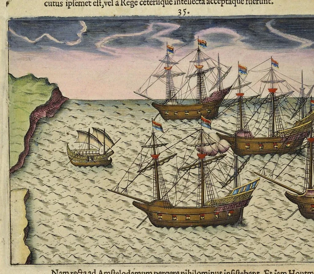 An illustration from Rerum et urbis Amstelodamensium historia. : In qua Hollandiæ primum atque inde Amstelandiæ, oppidiq[ue], natales ... additis suo loco tabulis æri incisis, ad hæc usque tempora, observata annorum serie accuratè omnia deducuntur., 1611, leaf 209