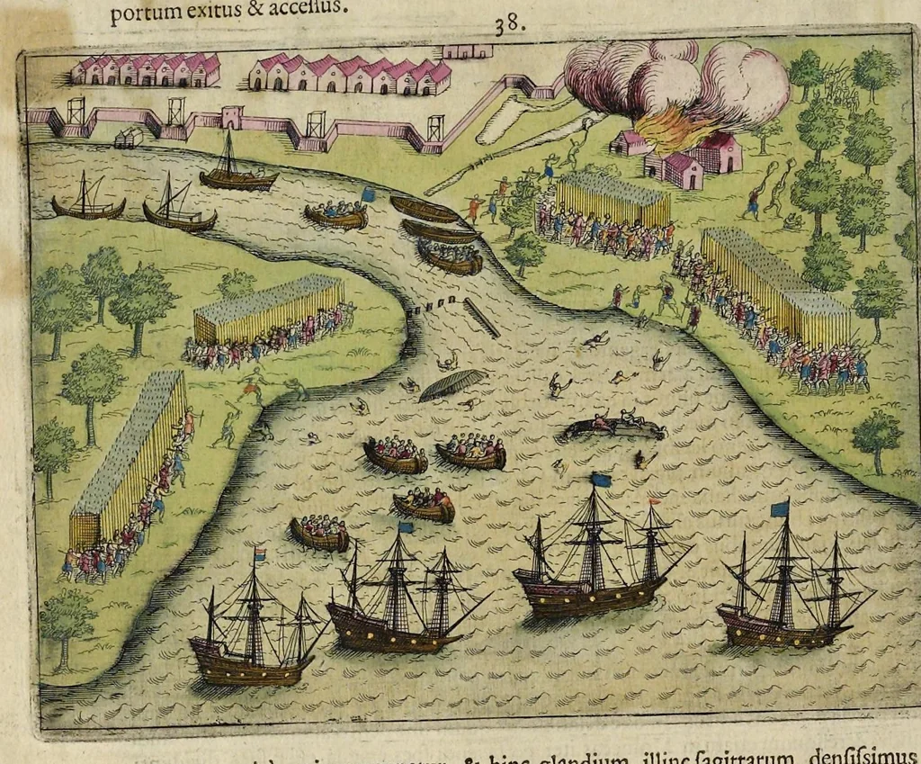 An illustration from Rerum et urbis Amstelodamensium historia. : In qua Hollandiæ primum atque inde Amstelandiæ, oppidiq[ue], natales ... additis suo loco tabulis æri incisis, ad hæc usque tempora, observata annorum serie accuratè omnia deducuntur., 1611, leaf 219