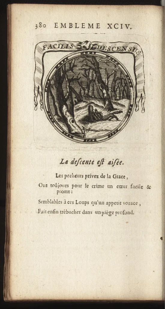 An illustration from Emblemes, ou, Devises chrétiennes : ouvrage mêlé de prose & de vers, et enrichi de figures, dedié au roy, 1717, leaf 389